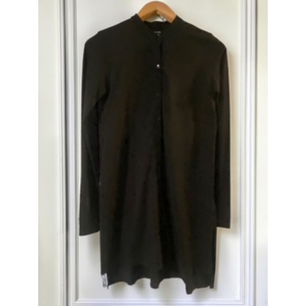 Eileen Fisher Black 100% Organic Cotton Long Cardigan Tunic Dress Size XXS